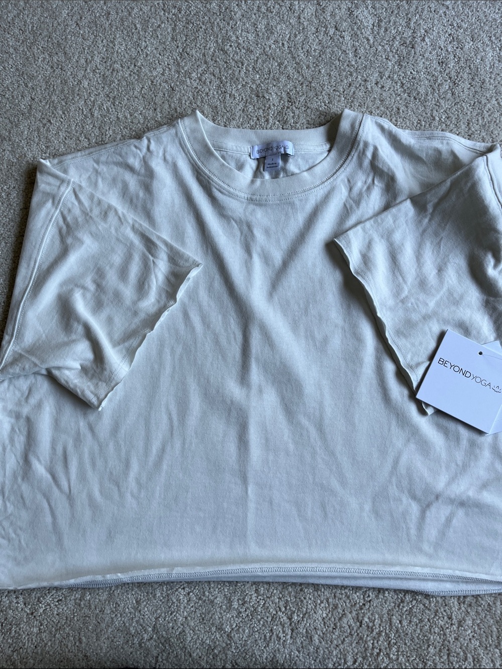 Beyond Yoga Boxy Cropped Tee in Ivory Cream